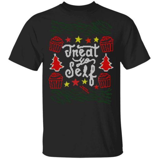 Parks and Recreation Treat Yo Self Ugly Christmas T-Shirts 1