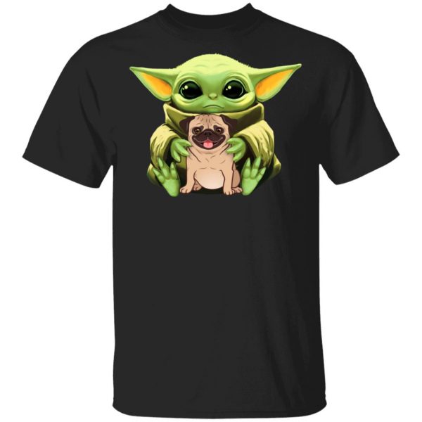 Baby Yoda Hug Pug Dog T-Shirts 1