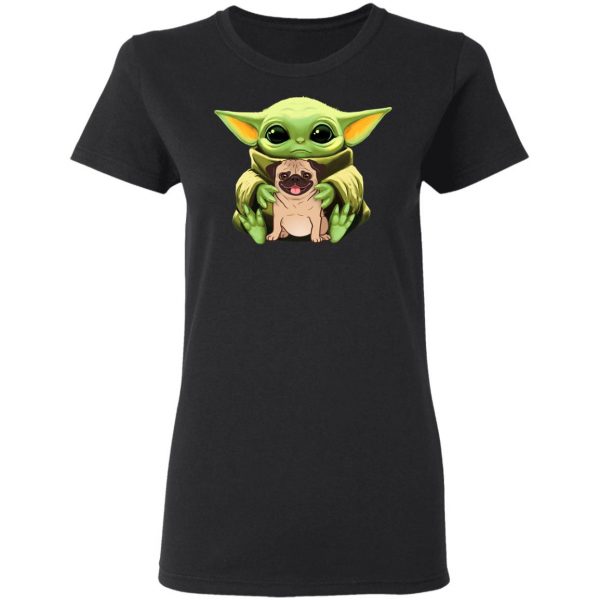 Baby Yoda Hug Pug Dog T-Shirts 5