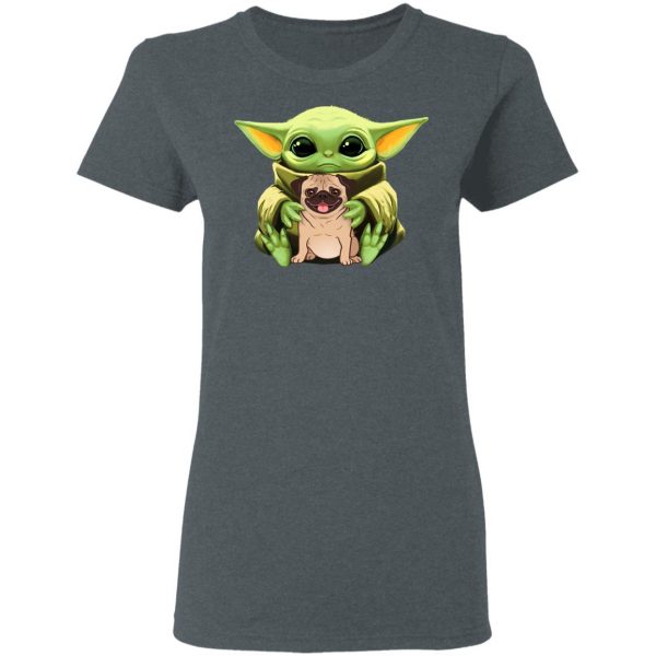 Baby Yoda Hug Pug Dog T-Shirts 6