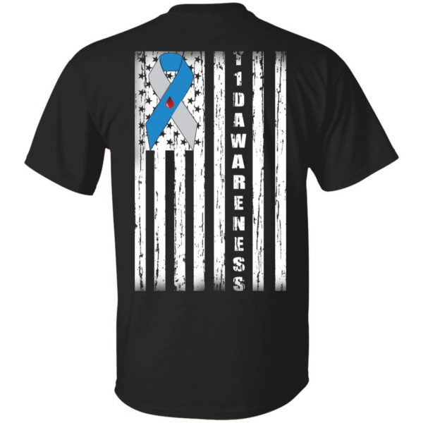 Type 1 Diabetes Awareness Support T1D Flag Ribbon T-Shirts 1