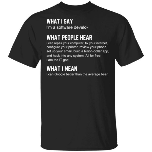 What I Say I’m A Software Developer What People Hear What I Mean T-Shirts 1