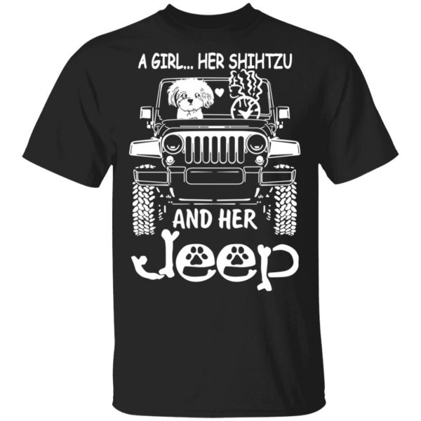 A Girl Her Shih Tzu And Her Jeep T-Shirts 1