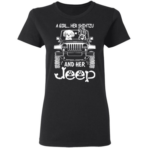 A Girl Her Shih Tzu And Her Jeep T-Shirts 3