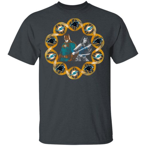 Miami Dolphins And Carolina Panthers In My DNA Batman Superwoman T-Shirts - Image 2