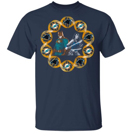 Miami Dolphins And Carolina Panthers In My DNA Batman Superwoman T-Shirts - Image 3