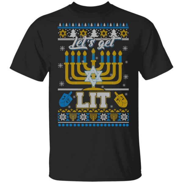 Funny Happy Hanukkah Chanukah Let’s Get Lit T-Shirts 1