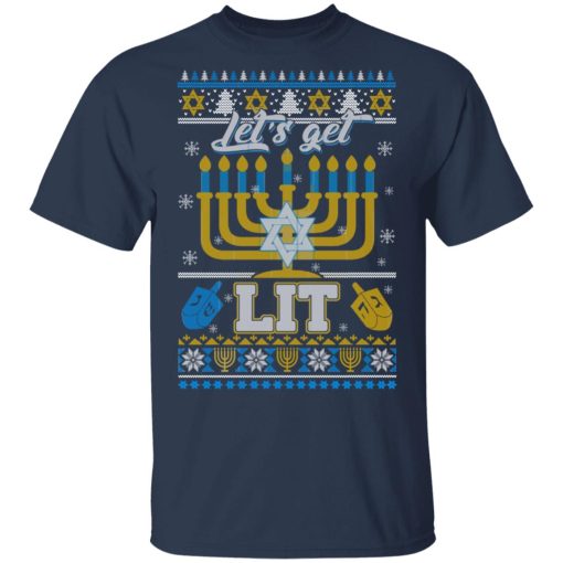 Funny Happy Hanukkah Chanukah Let’s Get Lit T-Shirts - Image 3