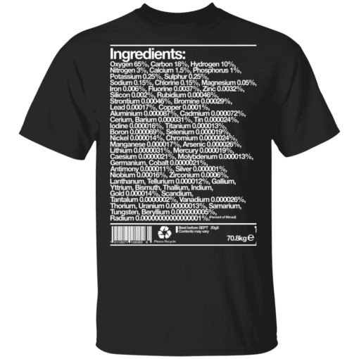 Human Ingredients Oxygen 65% Carbon 18% Hydrogen 10% T-Shirts, Hoodies, Sweatshirt 1