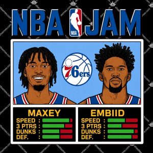 NBA Jam 76ers Maxey And Embiid 3 NBA Jam 76ers Maxey And Embiid T Shirts