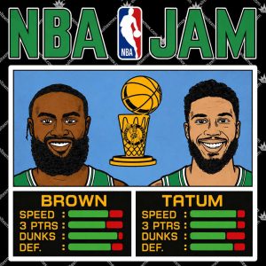 NBA Jam Celtics 2024 Champs Brown And Tatum T Shirts