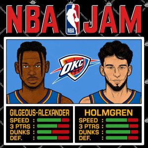 NBA Jam Thunder Gilgeous-Alexander And Holmgren 3 NBA Jam Thunder Gilgeous-Alexander And Holmgren T Shirts