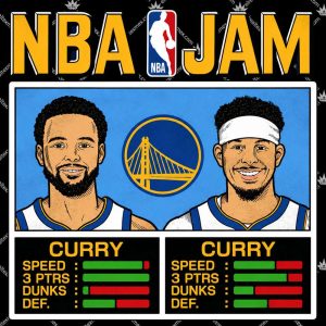 NBA Jam Warriors Curry And Curry 3 NBA Jam Warriors Curry And Curry T Shirts